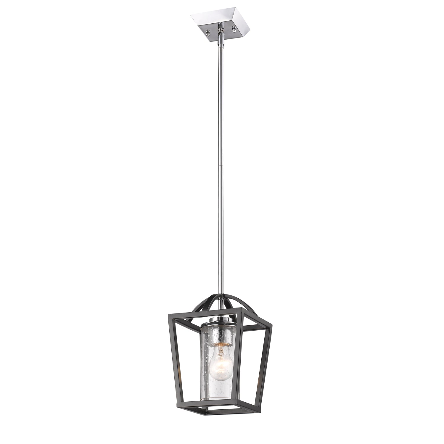 Mercer Mini Pendant in Matte Black with Chrome accents and Seeded Glass - Default Title - Golden Lighting