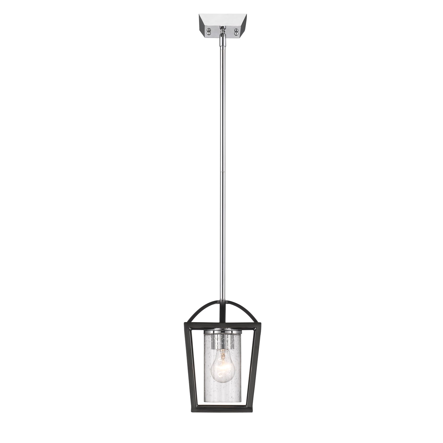 Mercer Mini Pendant in Matte Black with Chrome accents and Seeded Glass - - Golden Lighting