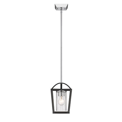 Mercer Mini Pendant in Matte Black with Chrome accents and Seeded Glass - - Golden Lighting