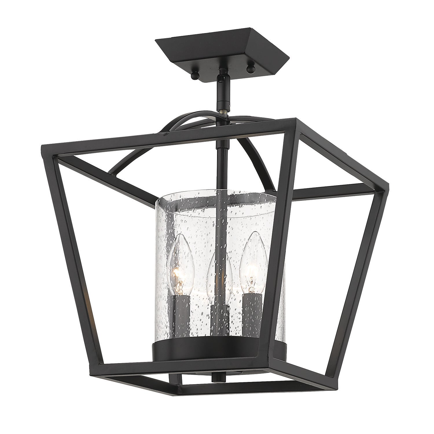 Mercer Semi-Flush in Matte Black with Matte Black accents and Seeded Glass - - Golden Lighting