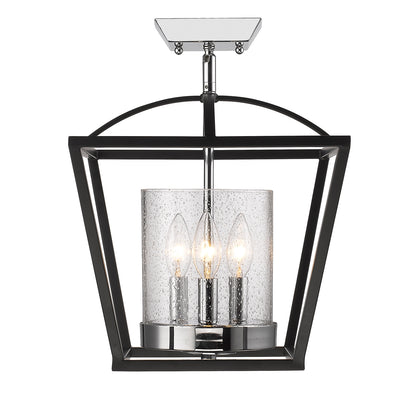 Golden Lighting Mercer 3-light Semi-Flush Mount in Matte Black and Chrome Accents