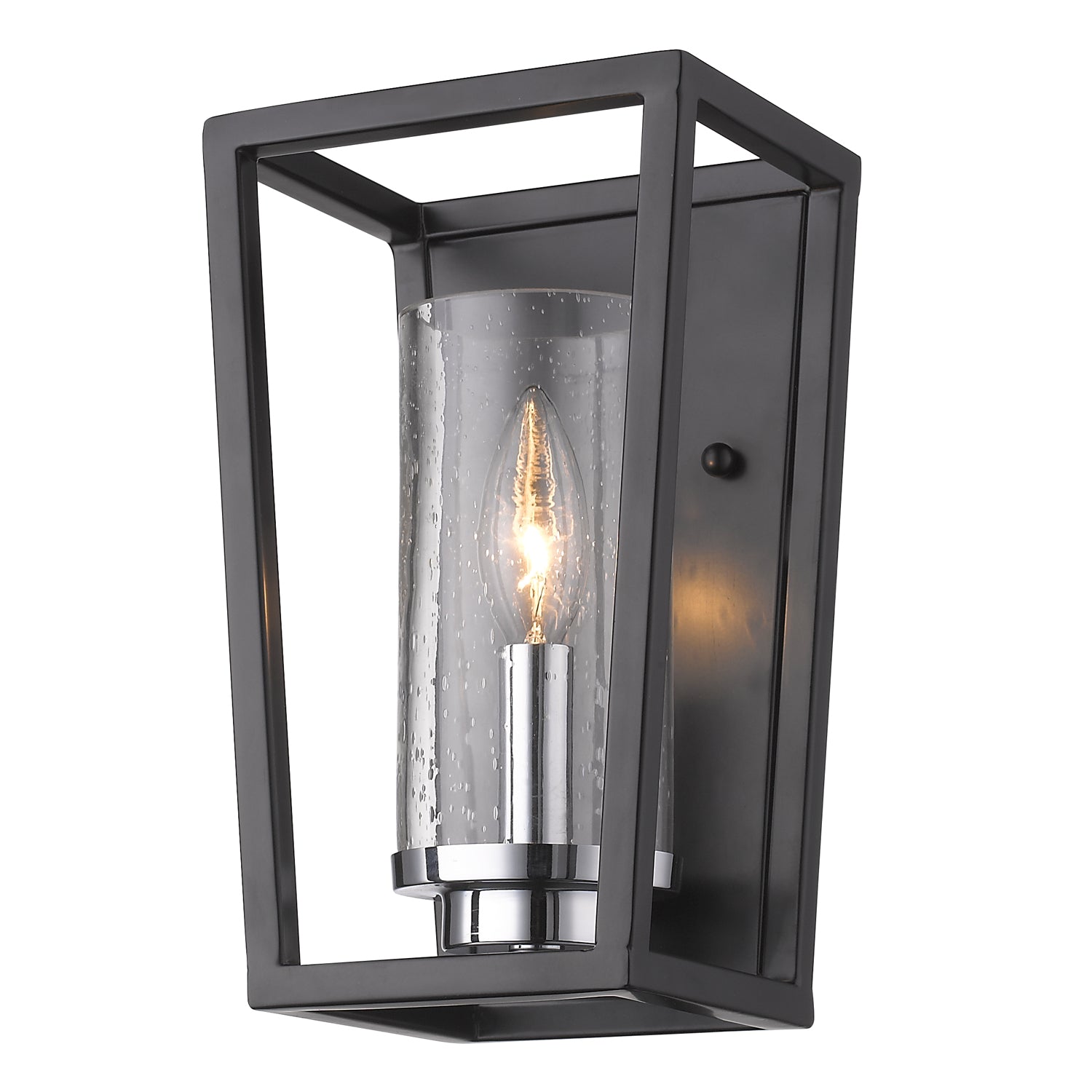 Mercer 1 Light Wall Sconce in Matte Black with Chrome accents and Seeded Glass - Default Title - Golden Lighting