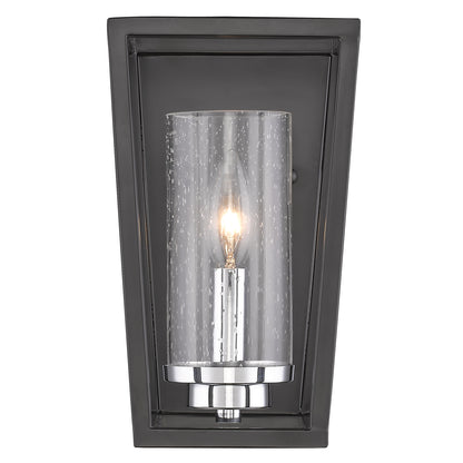 Mercer 1 Light Wall Sconce in Matte Black with Chrome accents and Seeded Glass - - Golden Lighting