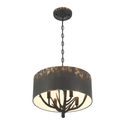 Arboreal 4-light Pendant in Antique Black Iron, view from below - Golden Lighting