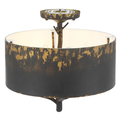 Arboreal 4-light Semi-Flush Mount in Antique Black Iron, shade and glass close-up - Golden Lighting
