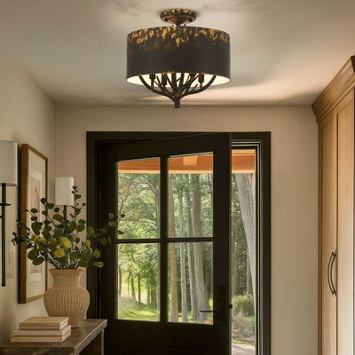 Arboreal 4-light Semi-Flush Mount in Antique Black Iron, shown in a room setting - Golden Lighting