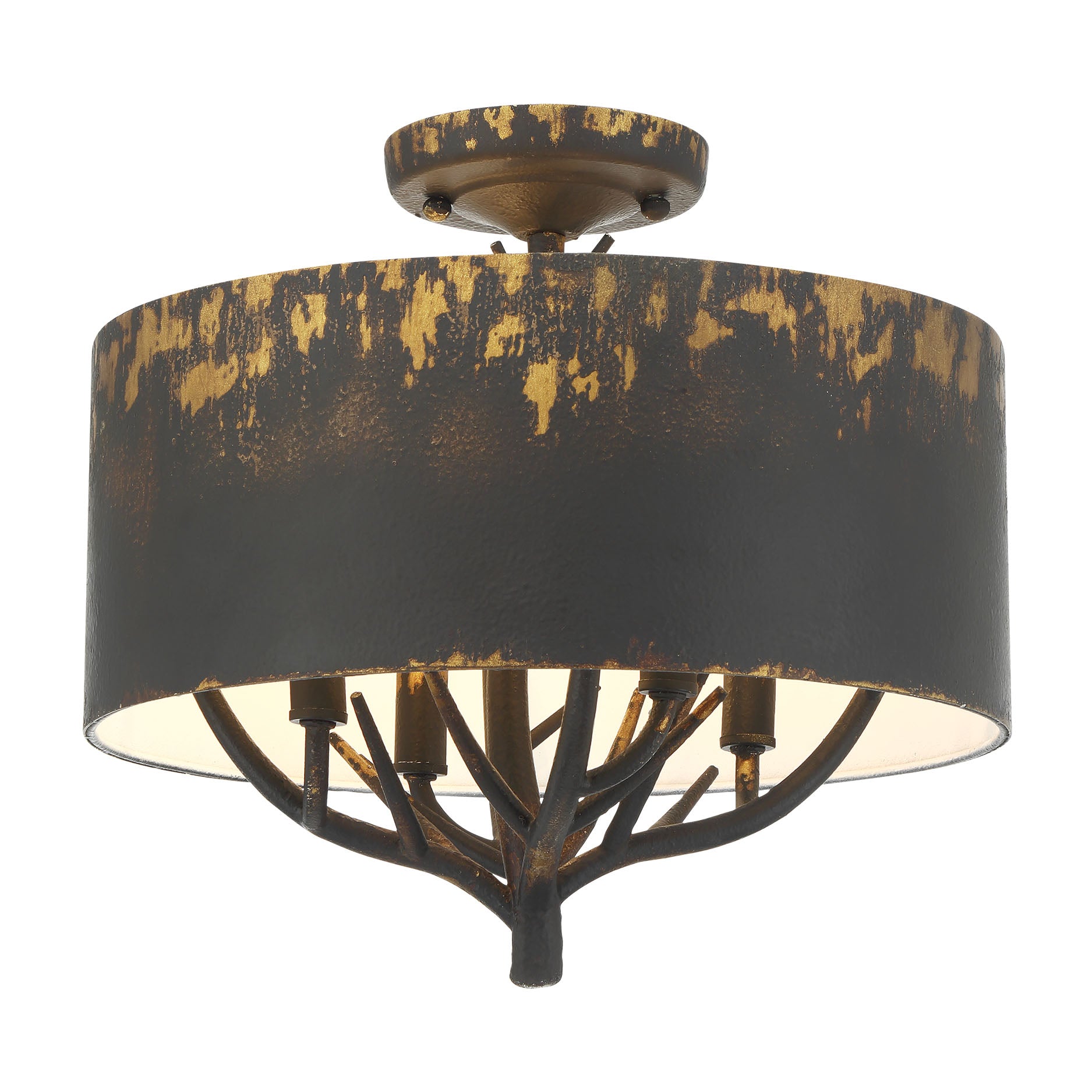 Arboreal 4 Light Semi-Flush in Antique Black Iron with Antique Black Iron - - Golden Lighting