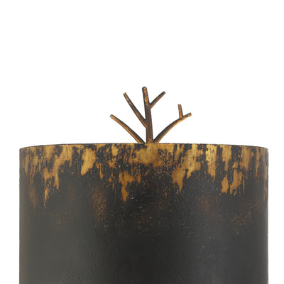 Arboreal 2-light Wall Sconce in Antique Black Iron, shade and glass close-up - Golden Lighting
