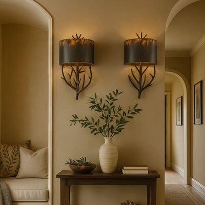 Arboreal 2-light Wall Sconce in Antique Black Iron, shown in a room setting - Golden Lighting