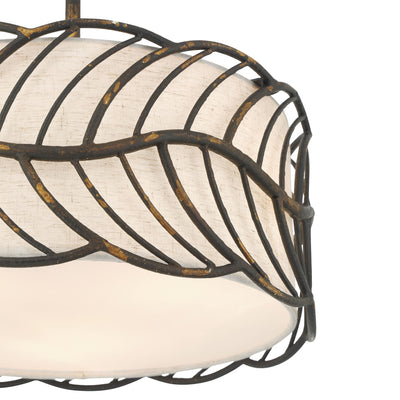 Simbolo 3-light Pendant in Antique Black Iron, side view - Golden Lighting