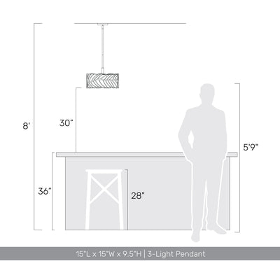 Simbolo 3-light Pendant in Almond, scale reference - Golden Lighting