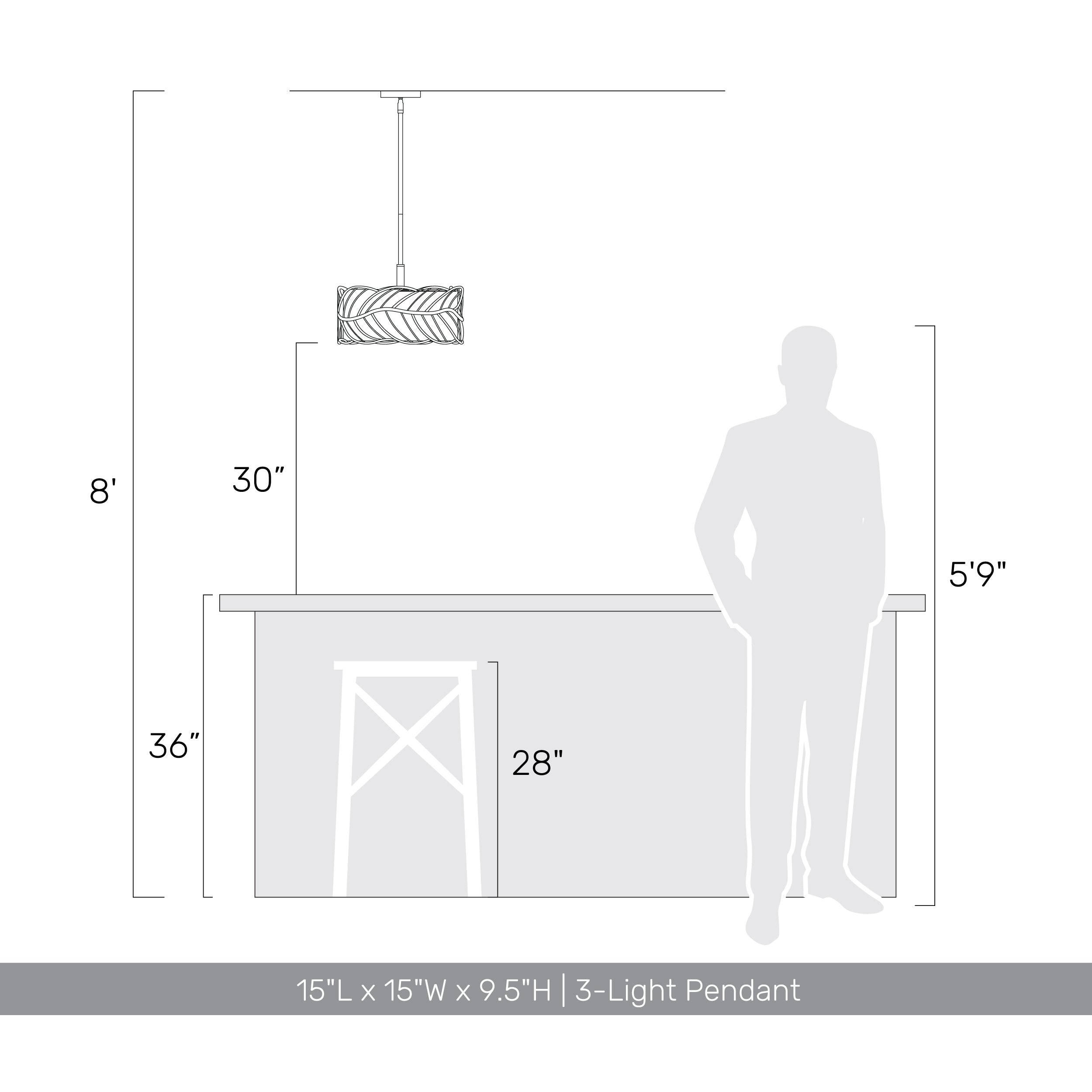 Simbolo 3-light Pendant in Antique Black Iron
