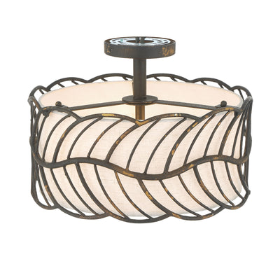 Simbolo 3-light Semi-Flush Mount in Antique Black Iron, side view - Golden Lighting