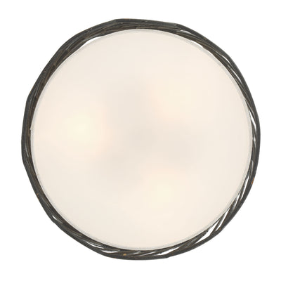 Simbolo 3-light Semi-Flush Mount in Antique Black Iron, view from below - Golden Lighting