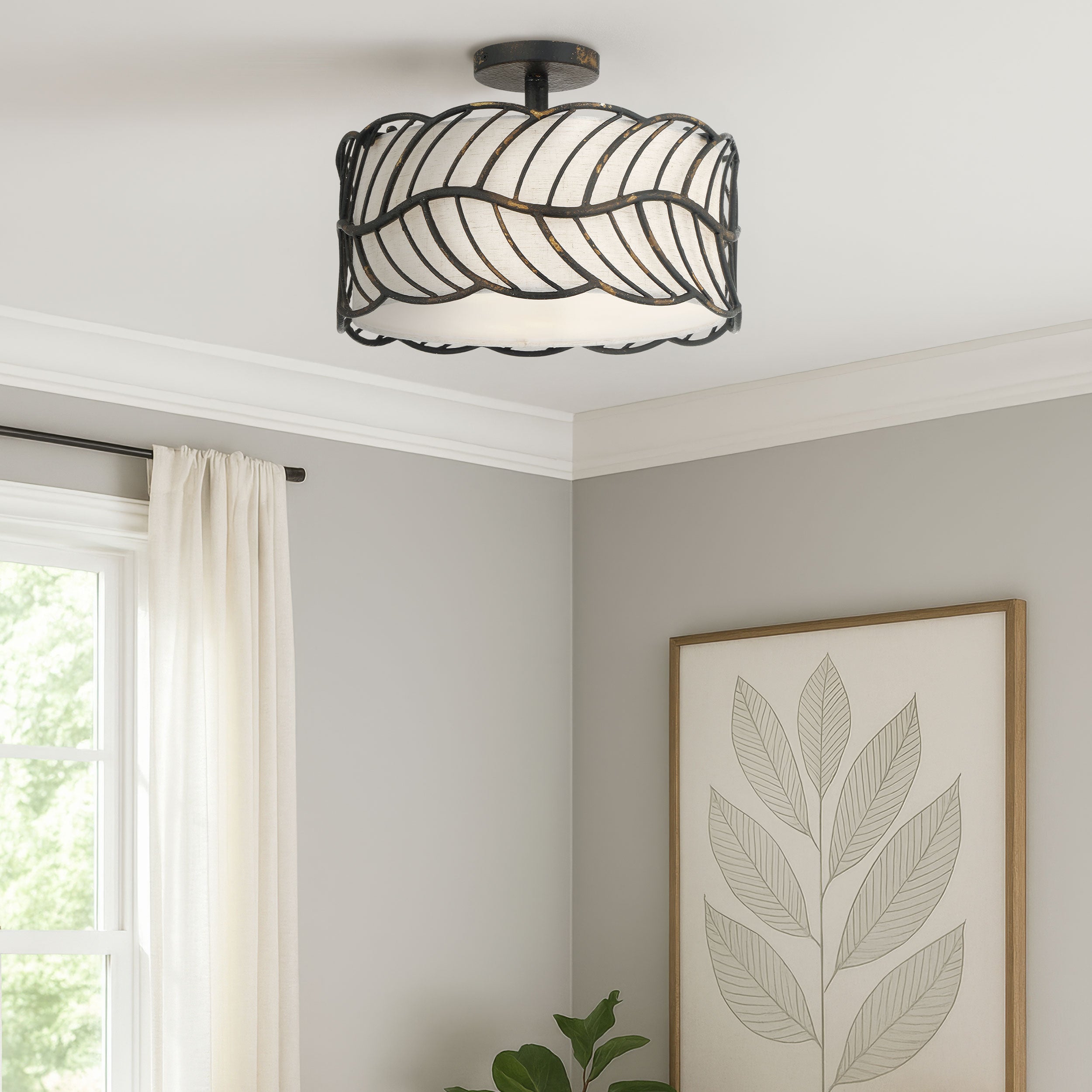Simbolo 3-light Semi-Flush Mount in Antique Black Iron