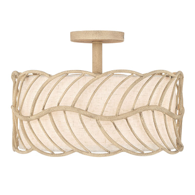Simbolo 3-light Semi-Flush Mount in Almond, side view - Golden Lighting