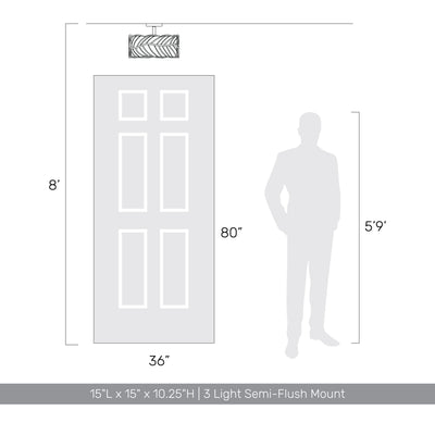 Simbolo 3-light Semi-Flush Mount in Almond, scale reference - Golden Lighting