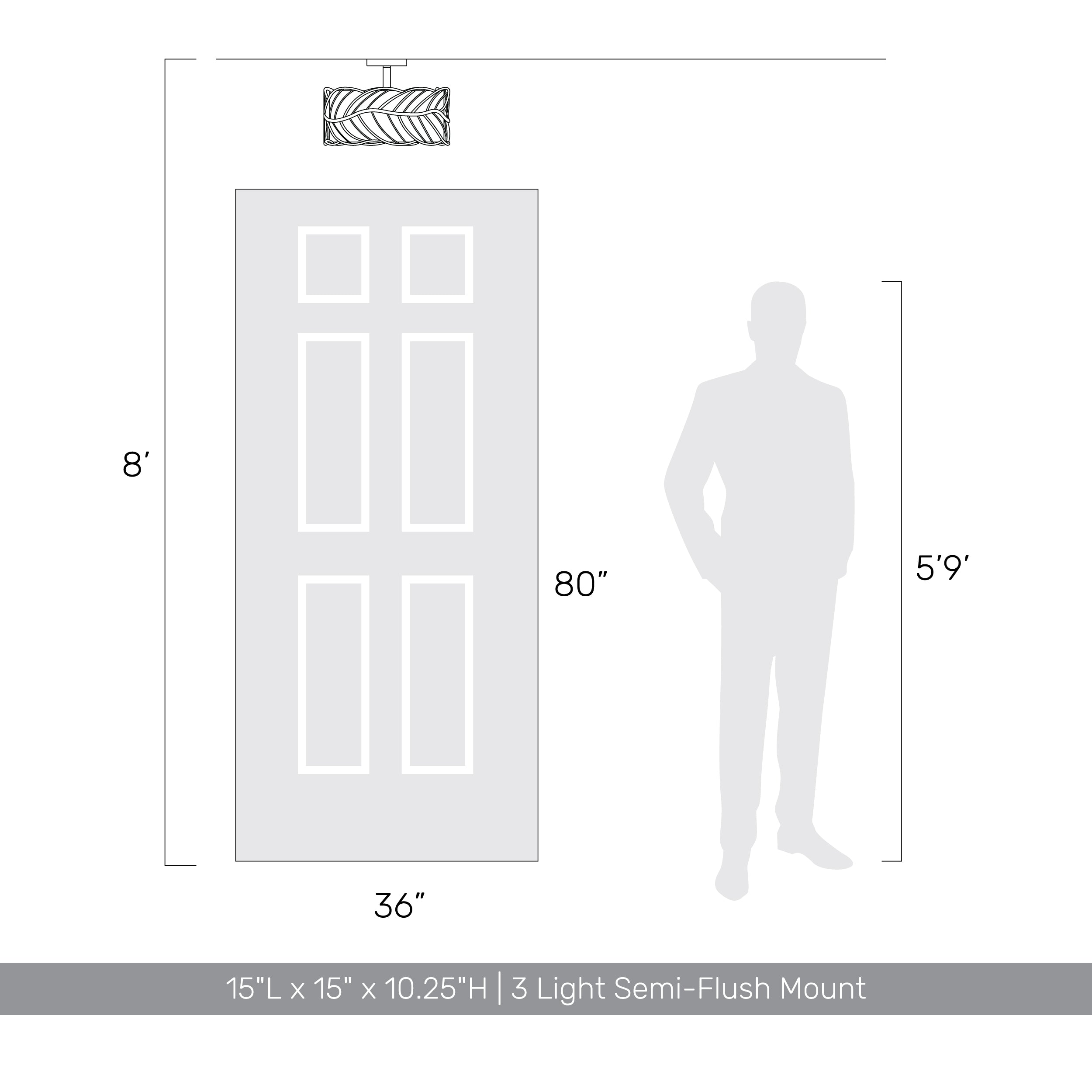 Simbolo 3-light Semi-Flush Mount in Antique Black Iron