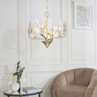 Bloem 4-light Pendant in White Gold, shown in a room setting - Golden Lighting