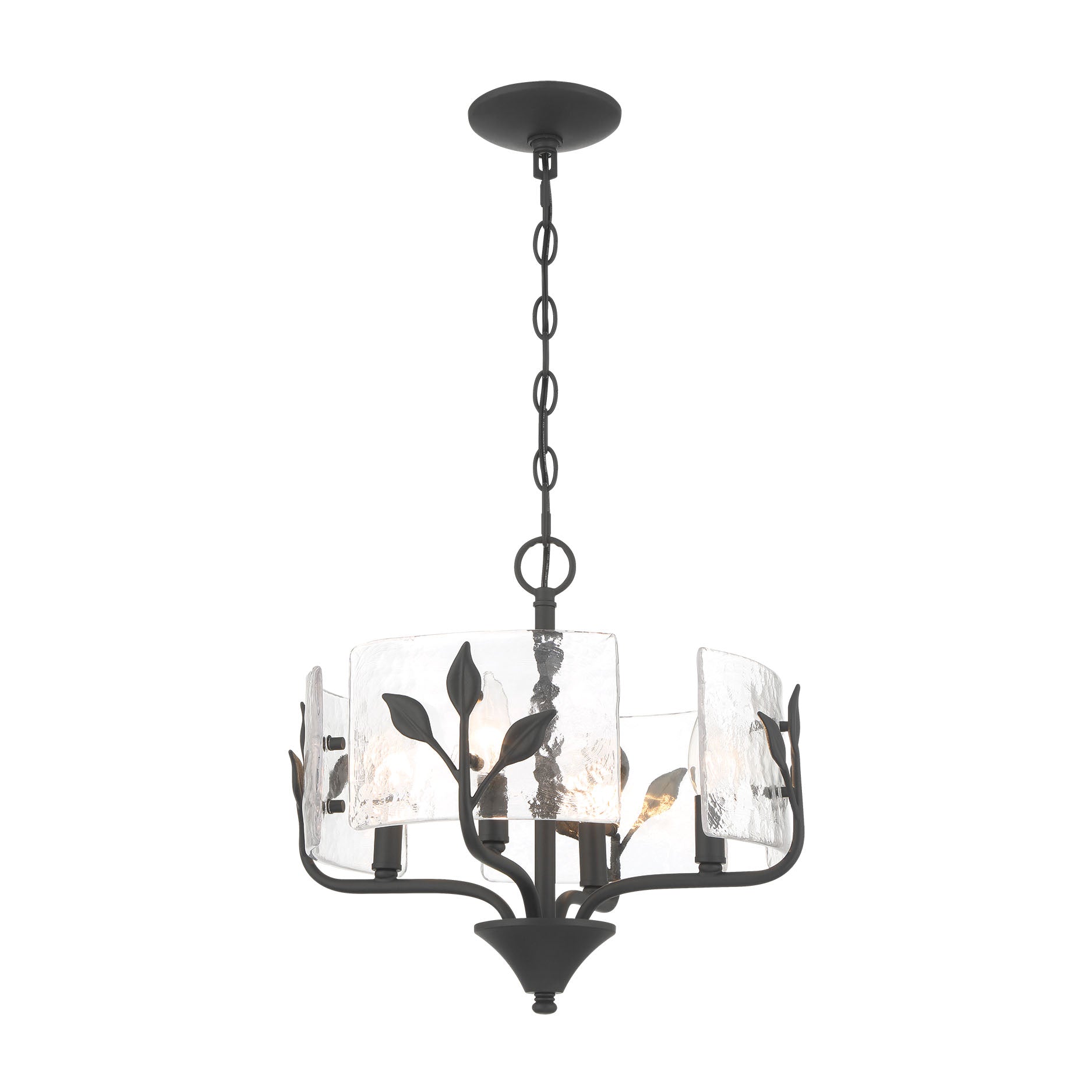 Bloem 4 Light Pendant in Natural Black with Hammered Water Glass - - Golden Lighting