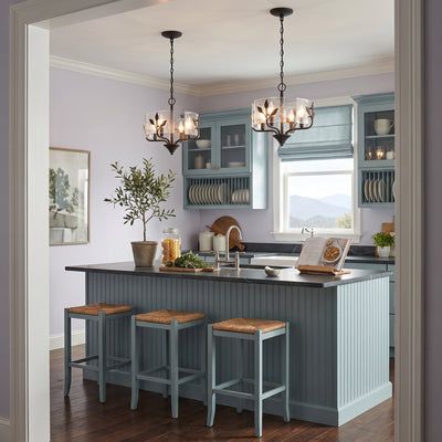 Bloem 4-light Pendant in Natural Black, AI-visualized room scene - Golden Lighting