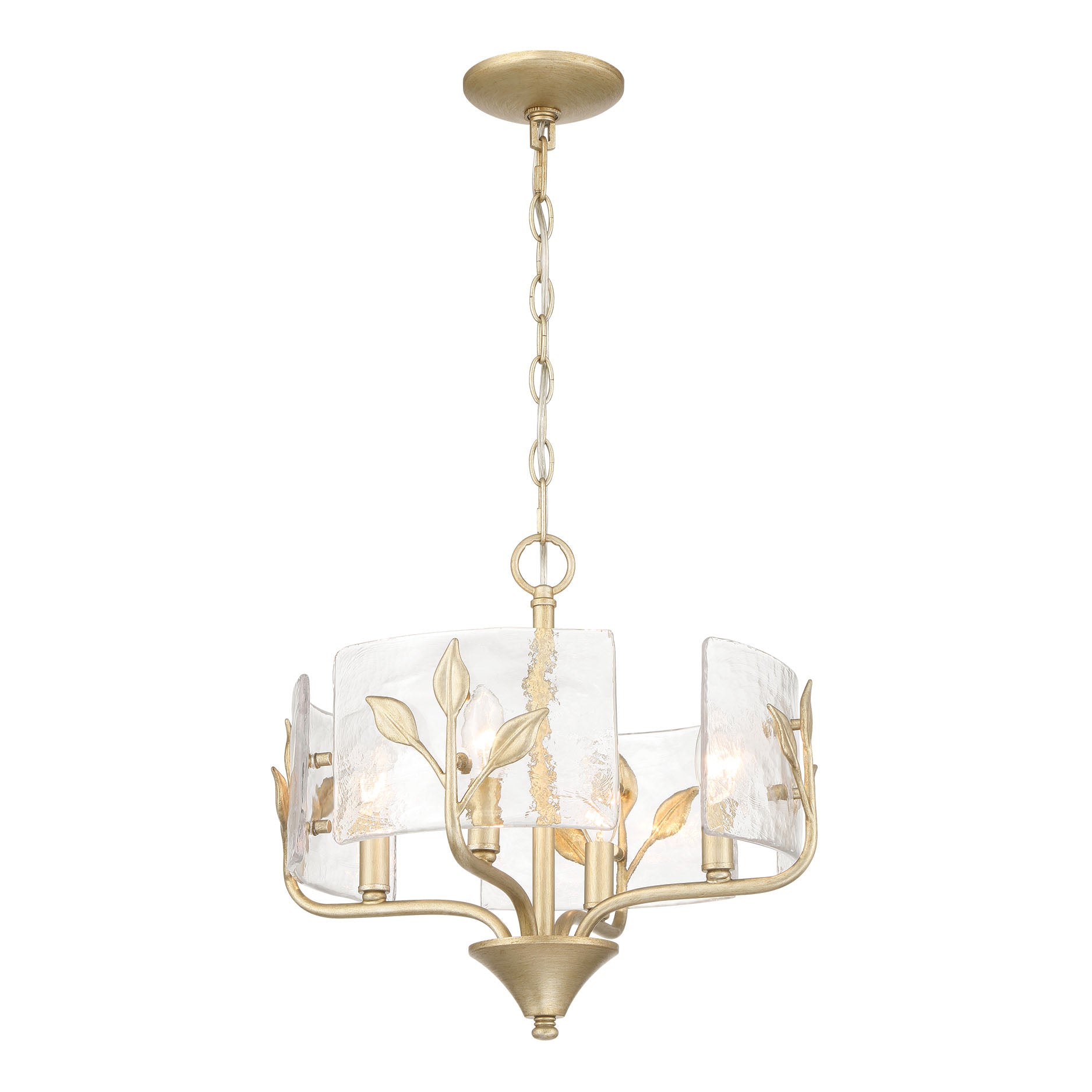 Bloem 4 Light Pendant in White Gold with Hammered Water Glass - - Golden Lighting