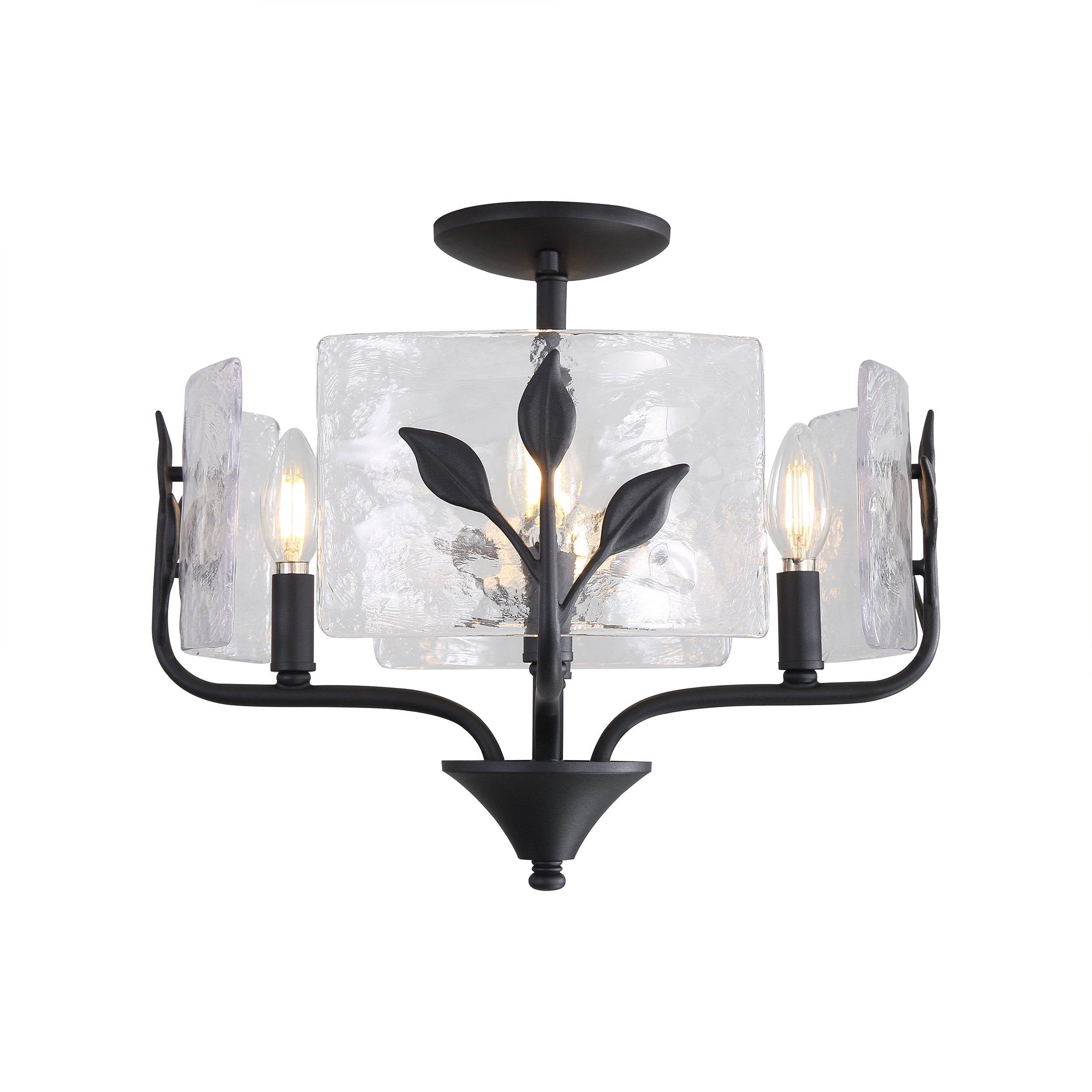 Bloem 4 Light Semi-Flush in Natural Black with Hammered Water Glass - - Golden Lighting