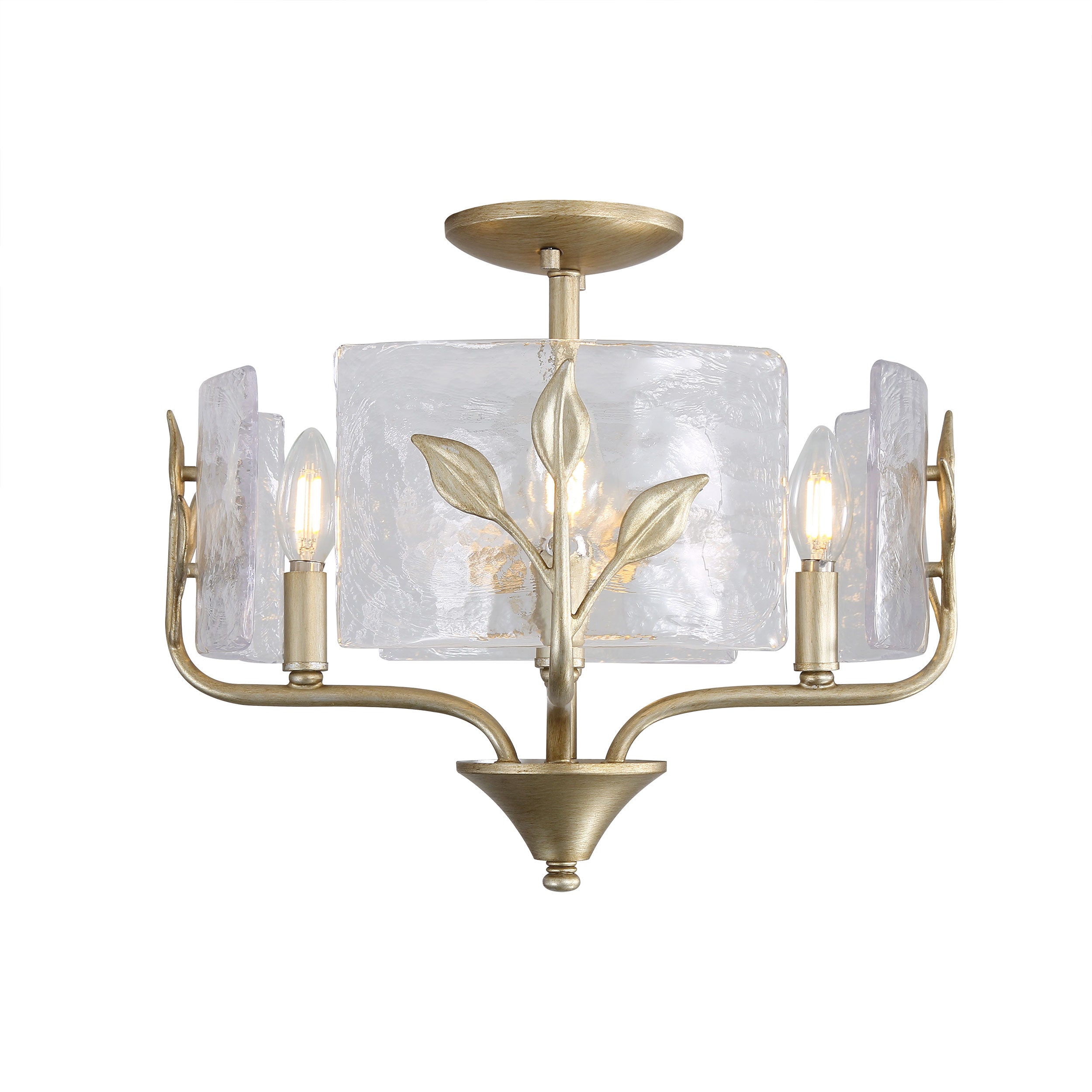 Bloem 4 Light Semi-Flush in White Gold with Hammered Water Glass - - Golden Lighting