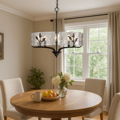 Bloem 5-light Pendant in Natural Black, shown in a room setting - Golden Lighting
