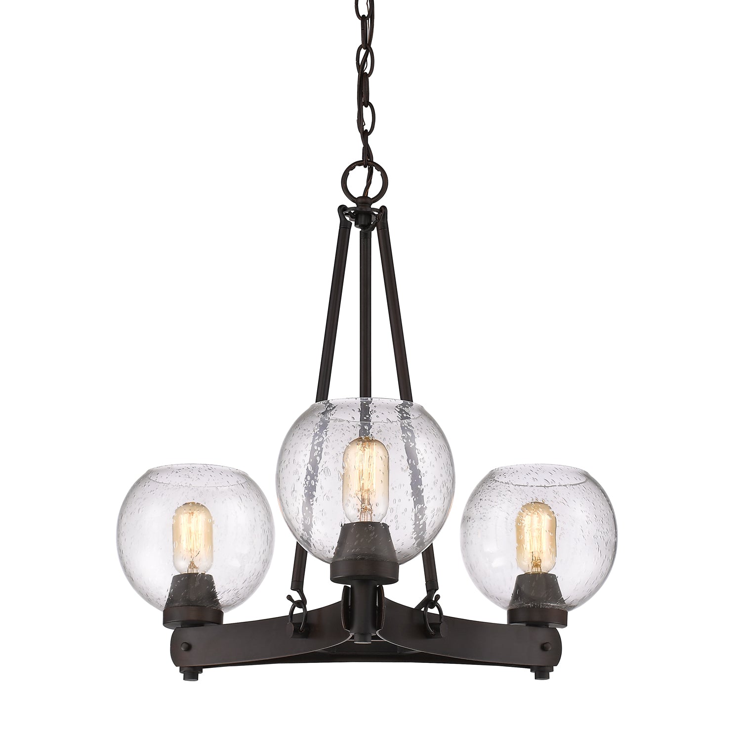 Galveston 3-Light Chandelier in Rubbed Bronze with Seeded Glass - - Golden Lighting