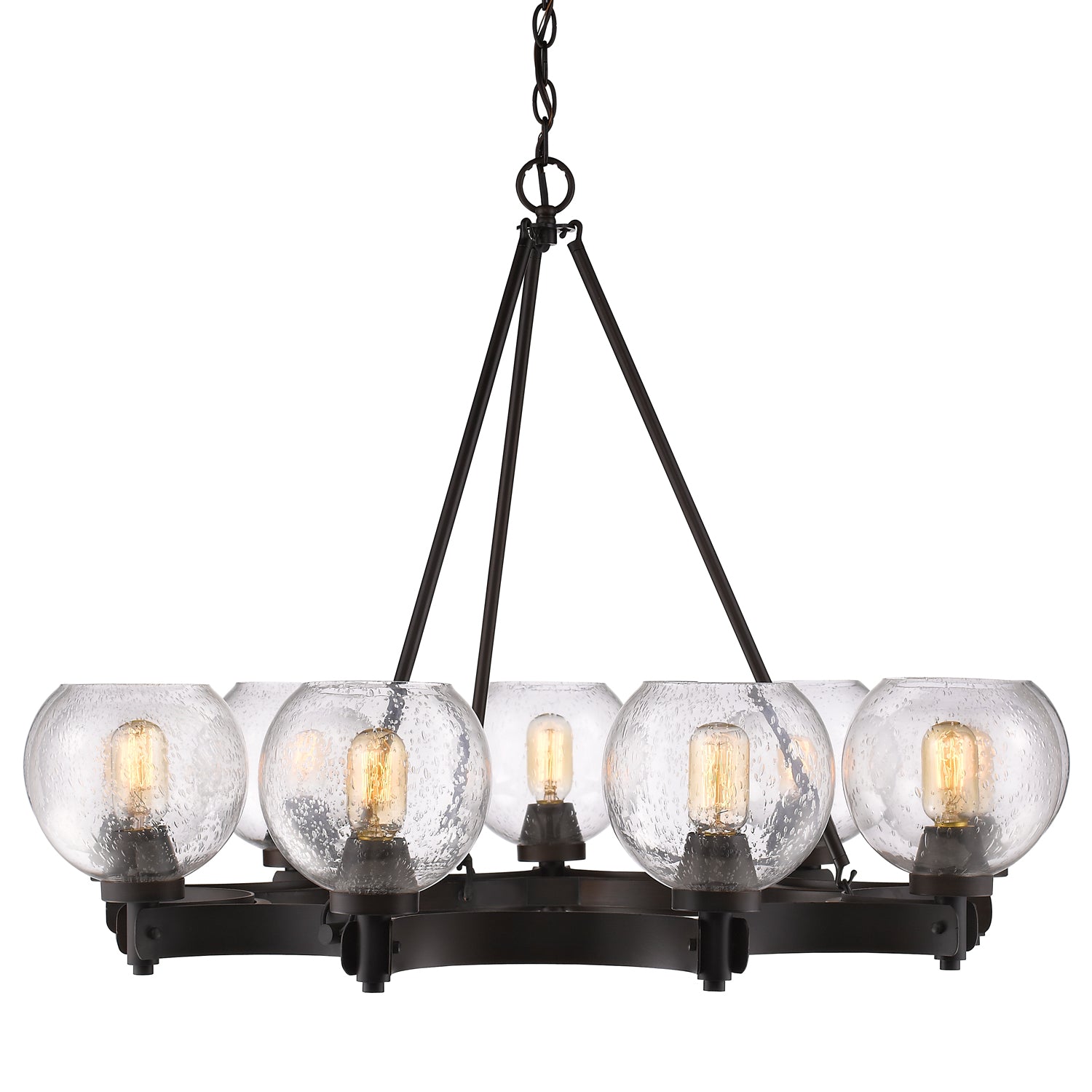 Galveston 9-Light Chandelier in Rubbed Bronze with Seeded Glass - - Golden Lighting