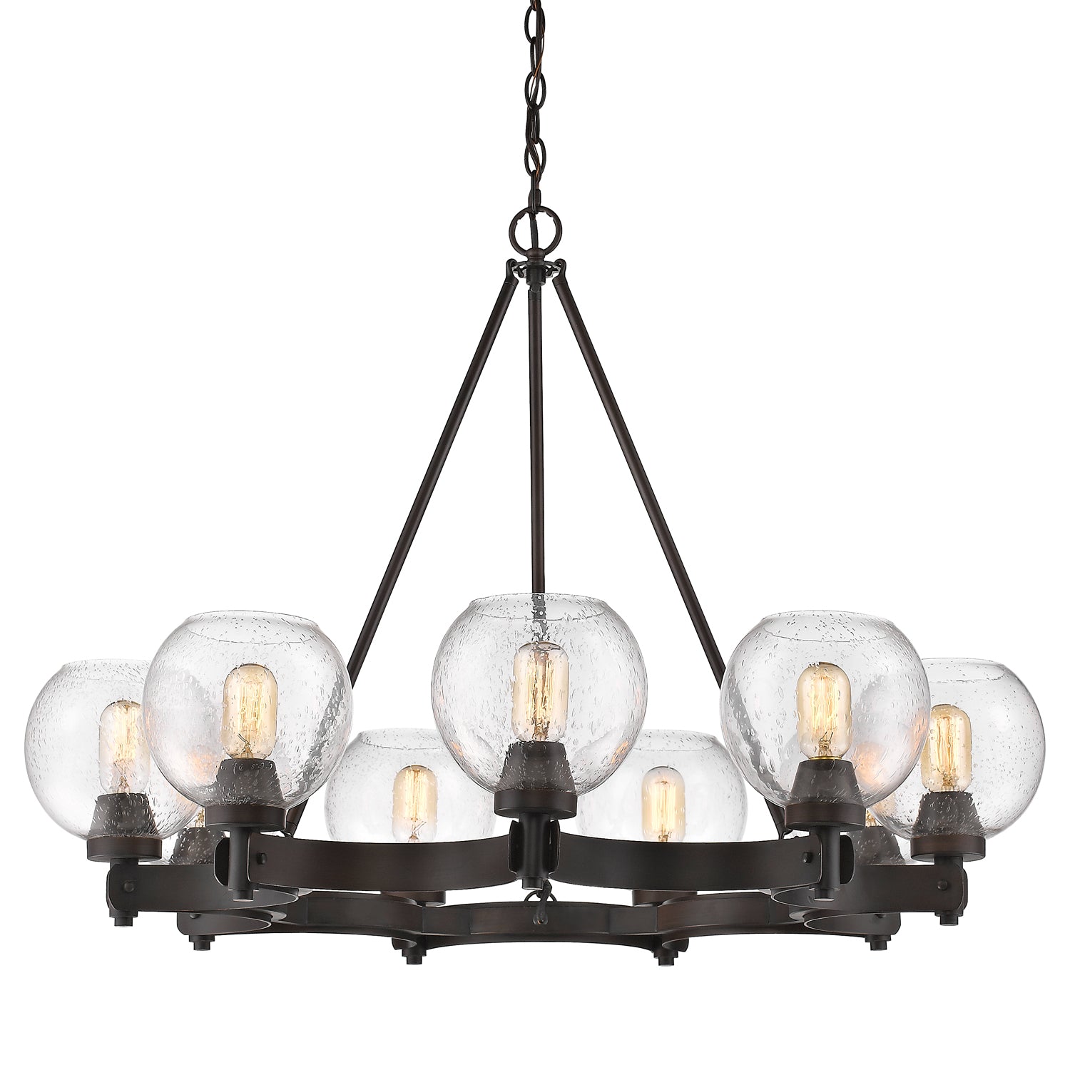 Galveston 9-Light Chandelier in Rubbed Bronze with Seeded Glass - Default Title - Golden Lighting