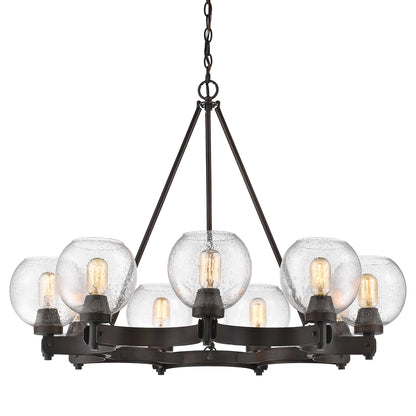 Galveston 9-Light Chandelier in Rubbed Bronze with Seeded Glass - Default Title - Golden Lighting