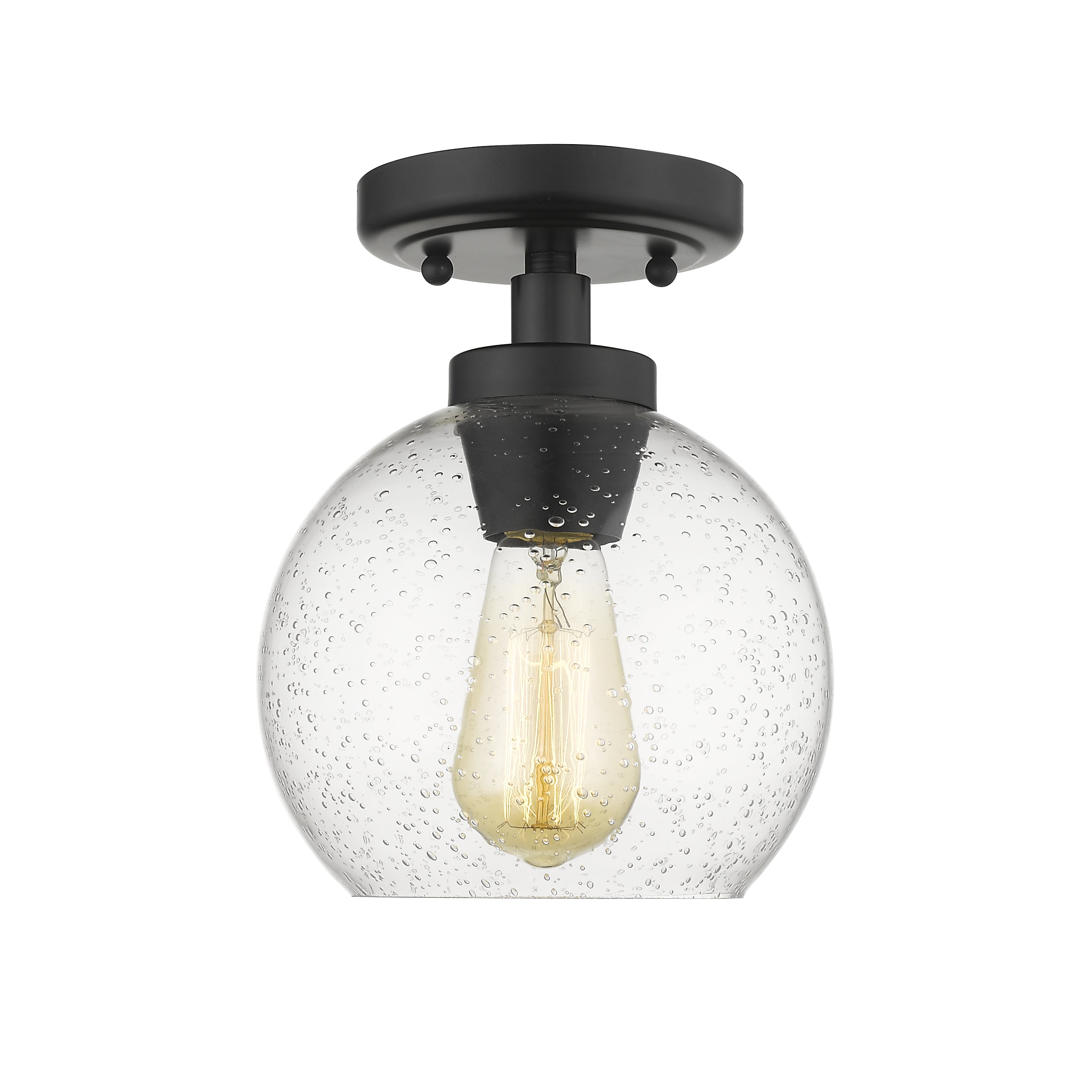 Galveston Flush Mount in Black with Seeded Glass - - Golden Lighting