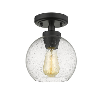 Golden Lighting Galveston 1-light Flush Mount in Matte Black and Seeded Glass - Default Title - Golden Lighting