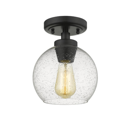 Golden Lighting Galveston 1-light Flush Mount in Matte Black and Seeded Glass