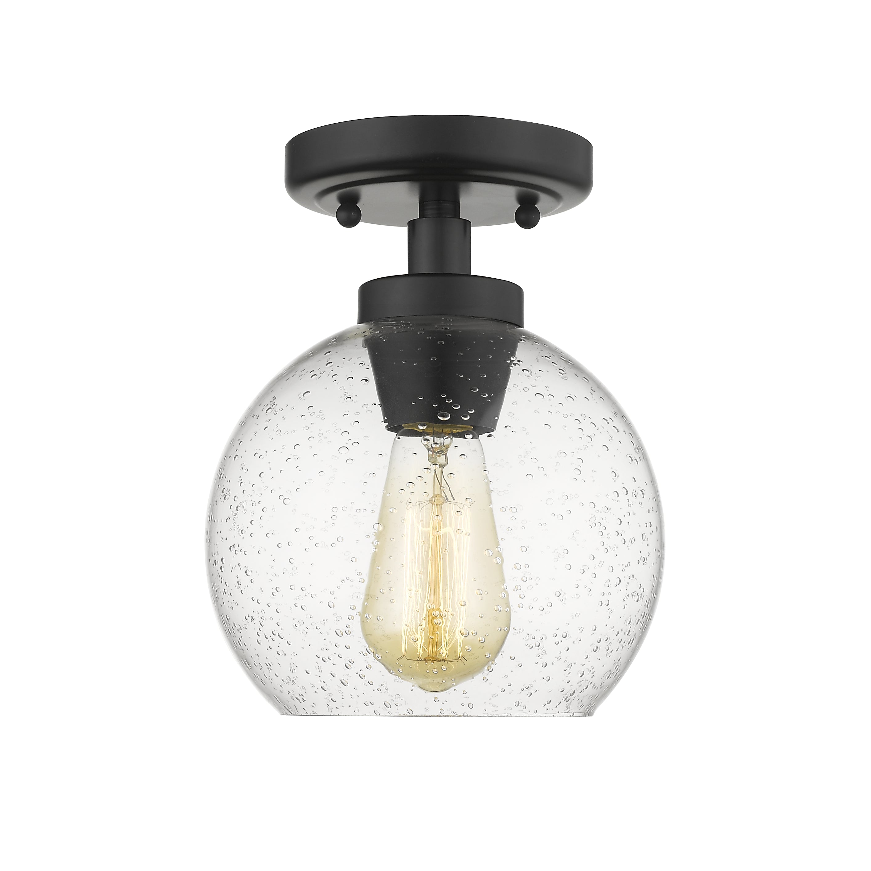 Golden Lighting Galveston 1-light Flush Mount in Matte Black and Seeded Glass
