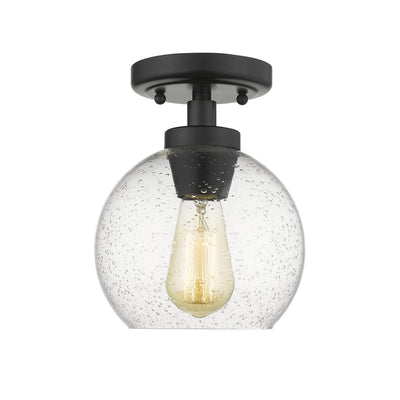 Golden Lighting Galveston 1-light Flush Mount in Matte Black and Seeded Glass - - Golden Lighting