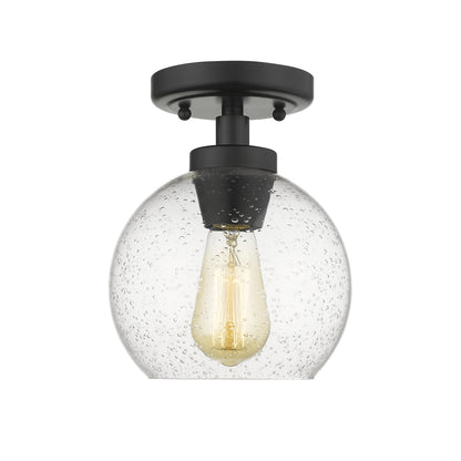 Golden Lighting Galveston 1-light Flush Mount in Matte Black and Seeded Glass