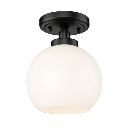 Golden Lighting Galveston 1-light Flush Mount in Matte Black and Vintage Milk Glass