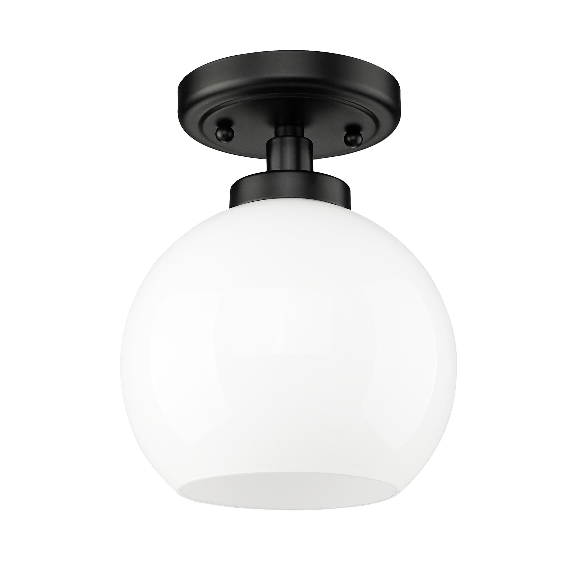 Galveston BLK Flush Mount in Matte Black with Vintage Milk Glass Shade - - Golden Lighting