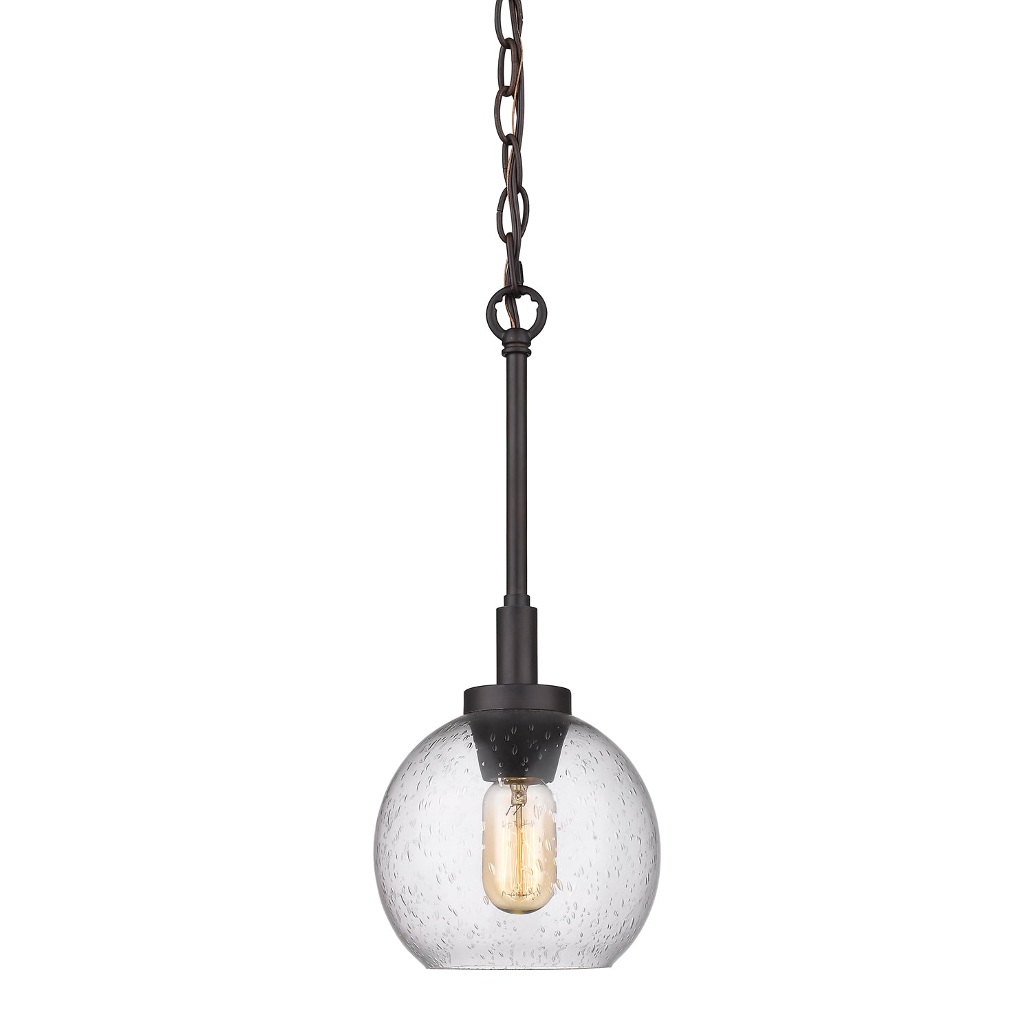 Galveston Mini Pendant in Rubbed Bronze with Seeded Glass - - Golden Lighting