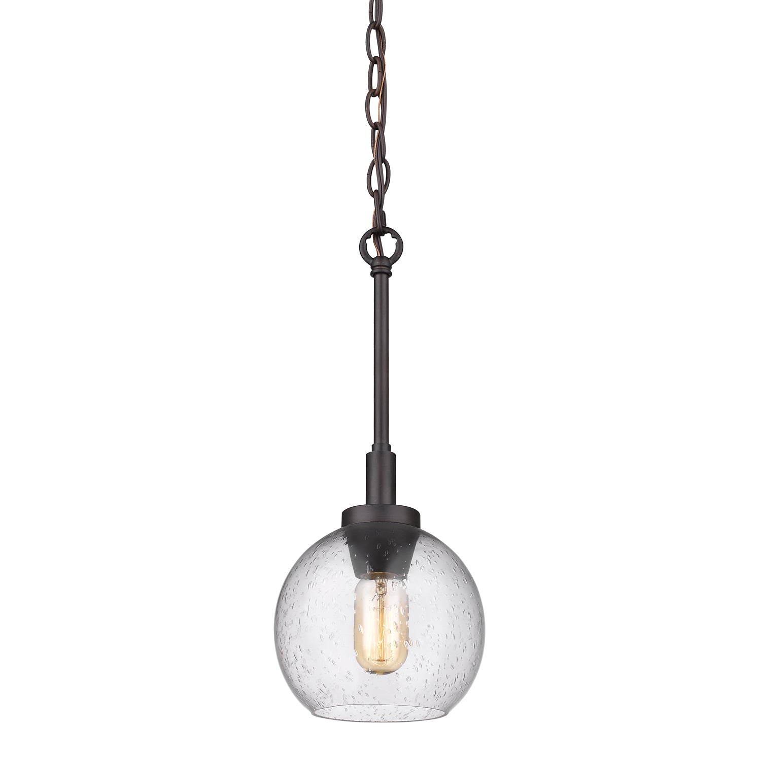 Galveston Mini Pendant in Rubbed Bronze with Seeded Glass - Rubbed Bronze / Seeded Glass / Clear - Golden Lighting