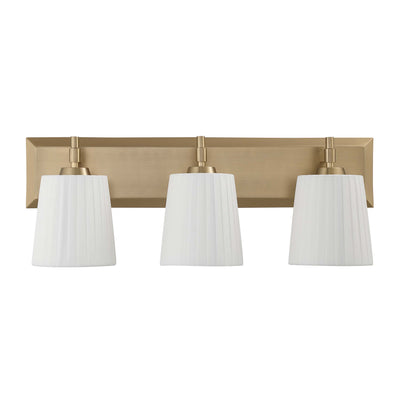Brilia 3-light Vanity in Brushed Champagne Brass with Pleated Shade - - Golden Lighting
