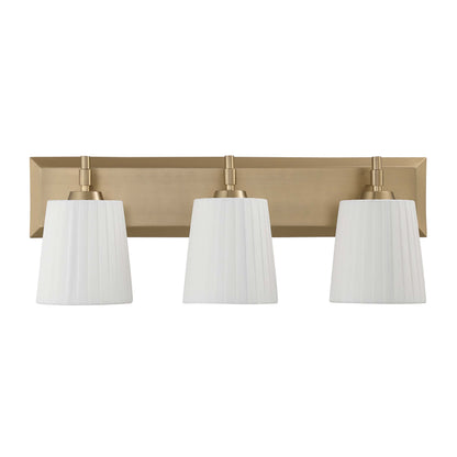 Brilia 3-light Vanity in Brushed Champagne Brass with Pleated Shade - - Golden Lighting