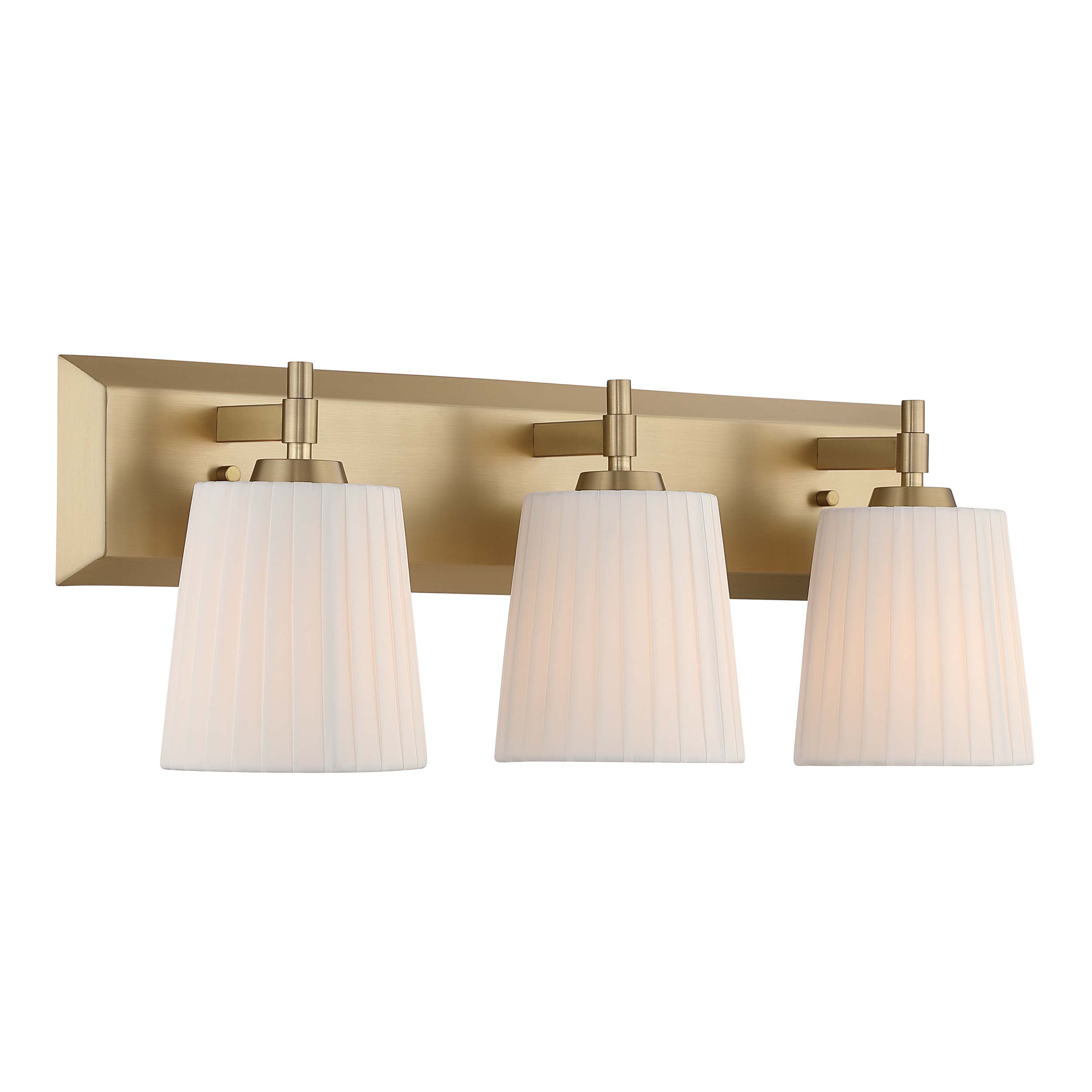 Brilia 3-light Vanity in Brushed Champagne Brass with Pleated Shade - - Golden Lighting