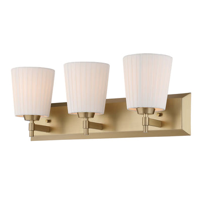 Brilia 3-light Vanity in Brushed Champagne Brass with Pleated Shade - - Golden Lighting