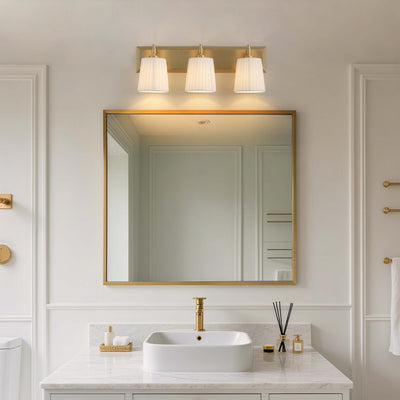 Brilia 3-light Vanity in Brushed Champagne Brass with Pleated Shade - - Golden Lighting
