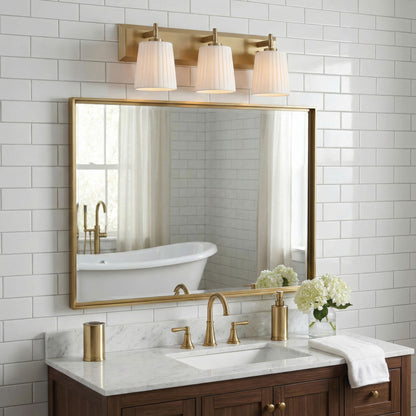Brilia 3-light Vanity in Brushed Champagne Brass with Pleated Shade - - Golden Lighting