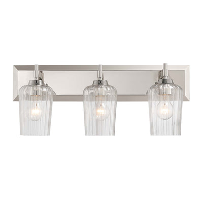 Brilia 3-light Vanity in Polished Nickel with Fluted Glass - - Golden Lighting